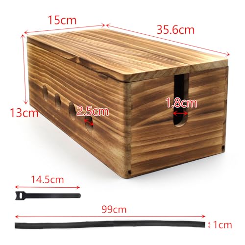 Large Cable Management Box, Wood Cord Hider Box & Organizer for Power Strip Hider Cable Storage for Office, TV Wires, Desk Cord Organizer, 14" x 5.9" x 5.1", Vintage Walnut (Vintage Walnut-lid) - color: Vintage Walnut Flap