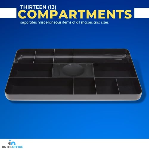 1InTheOffice Desk Drawer Organizer Tray, Desk Drawer Tray, 13-Compartment, Black, 2 Pack