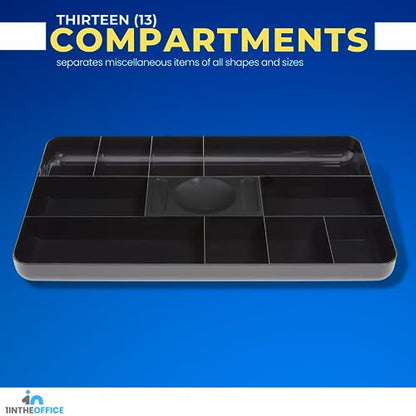 1InTheOffice Desk Drawer Organizer Tray, Desk Drawer Tray, 13-Compartment, Black, 2 Pack