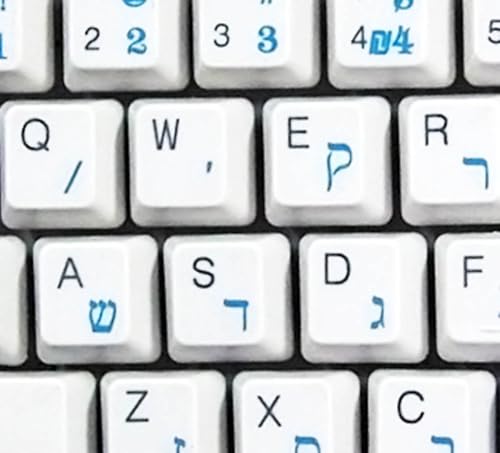 Hebrew Transparent Keyboard Stickers with Blue Lettering for PC Computer LAPTOPS Desktop Keyboards - color: Blue