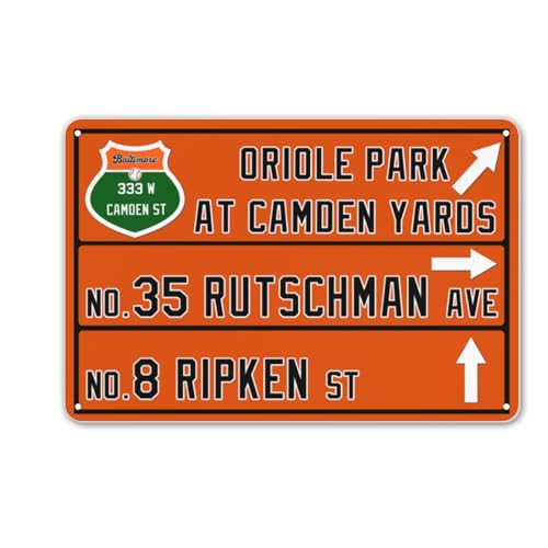 12” x 8” Oriole Wall Decor Art Poster, Baltimore Baseball Metal Tin Sign, Oriole Gifts for Boys Men Home Room Decor - color: team 15