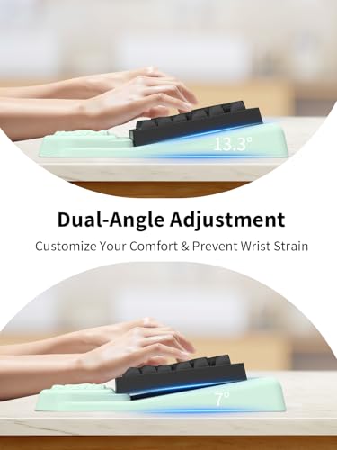 3-in-1 Ergonomic Keyboard Stand with Wrist Rest & Mouse Pad Set, Comfy Keyboard Riser Holder Soft Mousepad with Massage Design, Memory Foam and Non-Slip PU Base for Pain Relief, Light Green - color: Light Green