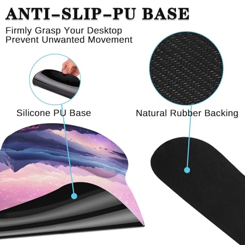 Arttown Dreamy Galaxy Desk Mat Mountains Nebula Mouse Pad Set 4 in 1 Night Sky Ergonomic Design Large Desk Pad + Keyboard Wrist Rest + Mouse Wrist Rest + Coaster Suitable for Home Office Study Game - color: Purple Starry Sky