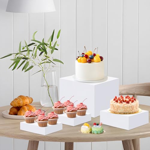 EI 8Pcs Acrylic Buffet Risers,High-end Classic Food Display Riser for Party,Catering,Jewelry Collectibles.White Heavy duty Dessert Table Display Set,Acrylic Cube Boxes Display Nesting Risers - size: 8 Pack