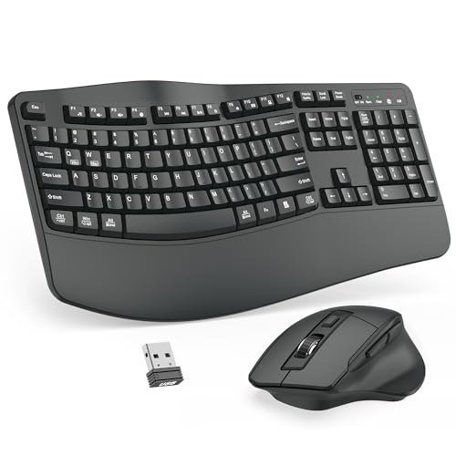 Wireless Keyboard and Mouse Combo, 2.4G Full Size Wave Keys Ergonomic Keyboard with Wrist Rest and 3-Level DPI Adjustable Wireless Ergonomic Mouse for Windows, Mac OS Desktop/Laptop/PC(Graphite) - color: Graphite