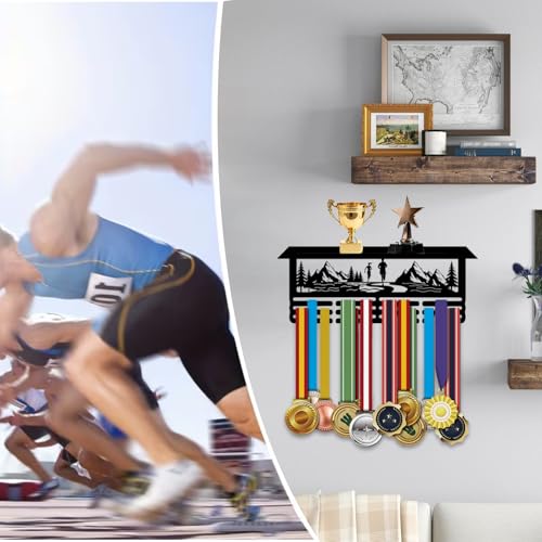 Resama Medal Hanger Holder Display Wall Rack Frame Shelf-Medal Hanger Awards Ribbon Soccer,Gymnastics,Holder Display Rack for 60 Medals - color: Running