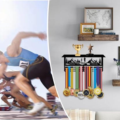 Resama Medal Hanger Holder Display Wall Rack Frame Shelf-Medal Hanger Awards Ribbon Soccer,Gymnastics,Holder Display Rack for 60 Medals - color: Running