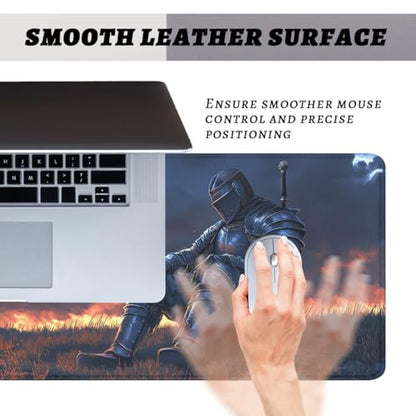 Medieval Knight Gaming Mouse Pad Dark Fantasy Magic Campfire Large Desk Mat Extended Large Laptop Keyboard Non-Slip Rubber Base with Stitched Edges for Home 31.5 x 11.8 Desk Home Office Gaming - color: Medieval Knight, size: 31.5" x 11.8"