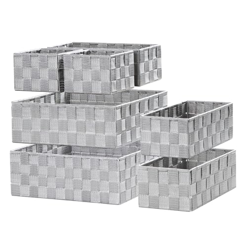 Posprica Small Baskets for Organizing(7 Set) Woven Storage for Shelves, Bathroom, Decorative Closet Organizer, Dresser Bins, Shelf - color: Gray-7pcs