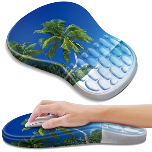 YIWEI Ergonomic Mouse Pad with Wrist Rest - Comfortable Office Mousepad with Memory Foam Wrist Support for Carpal Tunnel Relief, Mouse Pads with Non-Slip Base for Gaming and Home (Beach-3) - color: Beach-3