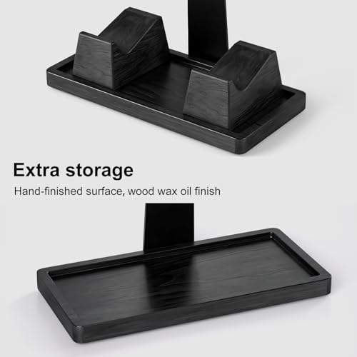UPERGO Headset Stand with 2 Controller Holders - Solid Wood & Metal Gaming Headphone Holder for Switch, Controllers, and Desk Accessories (Black) - color: Black