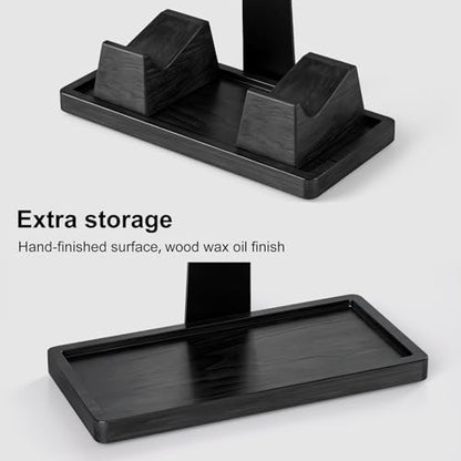 UPERGO Headset Stand with 2 Controller Holders - Solid Wood & Metal Gaming Headphone Holder for Switch, Controllers, and Desk Accessories (Black) - color: Black