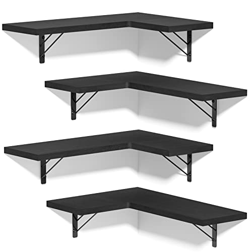 Love-KANKEI Corner Shelf Wall Mounted,Floating Wall Shelves for Storage,Rustic Wood Hanging Shelves for Display,Bathroom Kitchen Bedroom Living Room,Set of 4,Black - color: Black