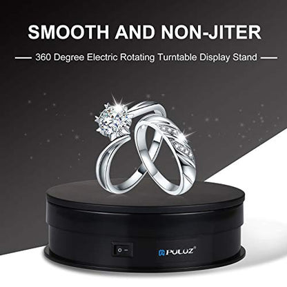 PULUZ 360 Degree Photography Turntable Rotating Display Stand, 5.7in(15cm) Diameter 360 Degree Turntable Display Stand for Photography Video Shooting Props Jewelry, Max Load 33Lb (Black) - size: 5.7inch/Black