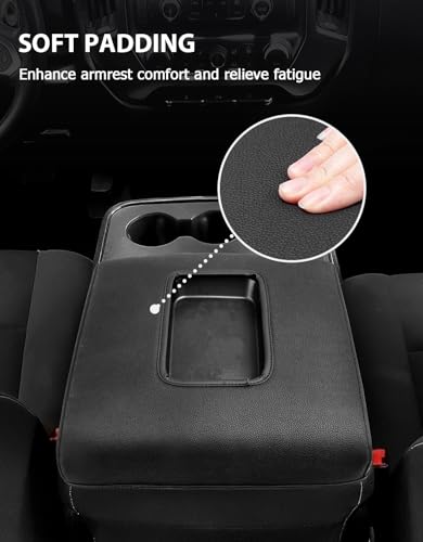 Center Console Cover for 2014-2018 Chevy Silverado & GMC Sierra 1500 2500 3500, Durable PU Leather Armrest Lid Covering Protector, Anti-Scratch, Black (Fits Split Bench Jump Seat) - color: Black