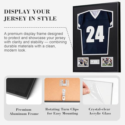 Aluminum Jersey Display Frame Case Large Shadow Box Jersey Frame with Photo Slots 98% UV Protection Clear Acrylic for Football, Hockey, Basketball, Baseball Shirt Ideal Gift for Sports Fans - color: Jersey Frame 11
