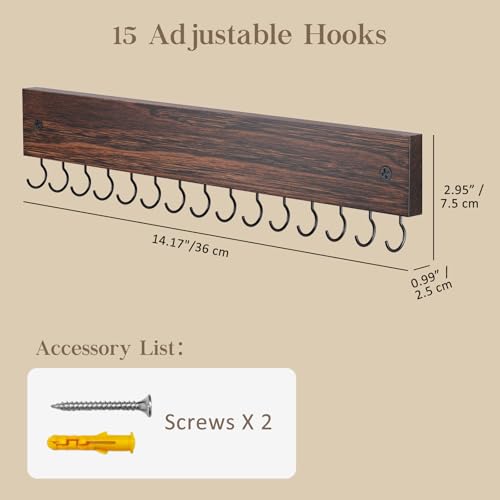 Lolalet Wooden Necklace Holder for Wall with 15 Hooks, Necklaces Hanger Easy Install Wall Mount Necklace Organizer, Jewelry Hangers for Chains, Bracelets, Earrings -Brown - color: Brown