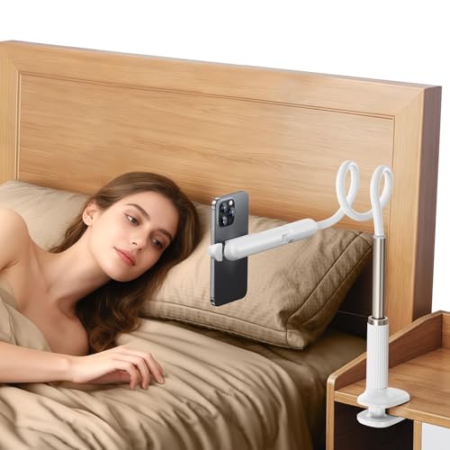 Gooseneck Phone Holder for Bed, Universal Cell Phone Stand with Clamp Mount, 900° Rotation Overhead Phone Mount with Flexible Long Arm for Bedside,Headboard,Desk (43.3 Inches Length) - size: 43.3 Inches Length