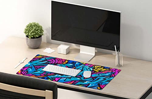 SSOIU Extended Gaming Mouse Pad - Non-Slip Water-Resistant Rubber Base Computer Keyboard Mouse Mat, 35.5 x 15.7-inch XX-Large Desk Mat, Ideal Partner for Work & Game, Beautiful Street Art Graffiti - color: Street Art Graffiti