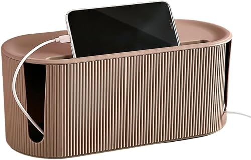 Cable Management Box,Desk Cord Organizer with Groove Cover,Plastic Cord Hider Box,Large Cable Box Organizer,Power Socket Management for TV/Computer/Router/Games Console Cable Storage (Milk Tea) - color: Milk Tea