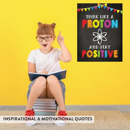Andaz Press Classroom Science Teacher Wall Art Decor Poster Signs, 8.5X11-Inch, Think Like A Proton And Stay Positive, 1-Pack, Unframed, Inspirational Motivational Quotes Stay Positive Poster - color: Think