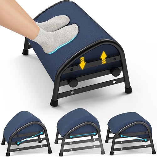YEASHEIN Adjustable Foot Rest for Under Desk at Work, Ergonomic Foot Stools with 7 Positions, Elevated Cushion Under Desk Footrest with Metal Frame, Leg Rest Used for Home, Car, PC Gaming Accessories - color: Blue