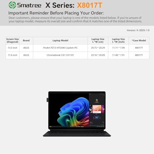Smatree Hard EVA Protective Sleeve Case Compatible for 11.6 inch ASUS Chromebook CX1 (CX1101), 13.3 inch ASUS ProArt PZ13 (HT5306) Copilot +PC, Laptop Notebook Bag (X8017T) - color: X Series-Black, size: For 11-13 inch ASUS ProArt/Chromebook CX1(X8017T)