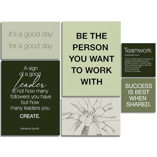 YEOION Sage Green Motivational Teamwork Office Wall Decor,Inspirational Team Work Wall Art Canvas Frame Artwork for Office Workplace Breakroom Wall Decor Set of 6 - color: Colour12, size: 14.6 x 11.5 inches