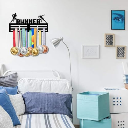 Resama Medal Hanger Holder Display Wall Rack Frame Shelf-Medal Hanger Awards Ribbon Soccer,Gymnastics,Holder Display Rack for 60 Medals - color: Runner