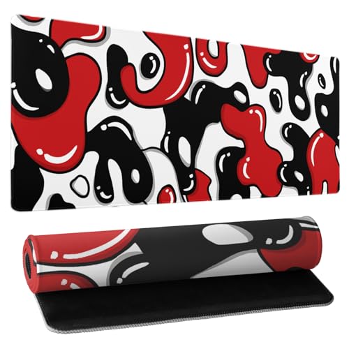 Japanese Anime Geometric Gaming Mouse Pad XL 31.5x11.8 Inch Red Black White Japanese Mouse Mat Desk Mat Extended Large Mousepad With Non-Slip Rubber Base Stitched Edge Mousepad for Work Gaming Desktop - color: Japanese Geometric-Red Black White, size: 31.