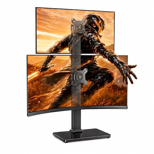 Perlegear Dual Vertical Monitor Stand for 13-40 inch Screen, 13 Height Settings, Dual Computer Stand with 360 Degree Rotation, Up to 44 lbs, Max VESA 100x100mm, PGTVS30 - style: Dual Monitor Stand