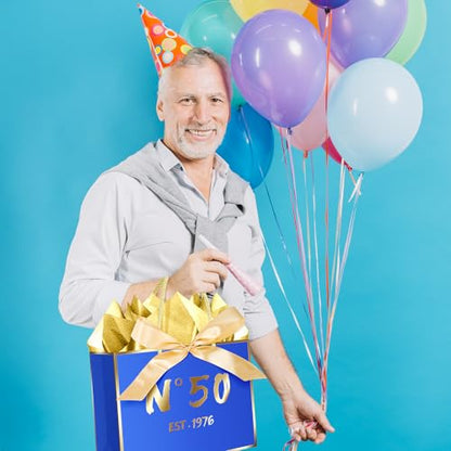 JWSCYSY 50th Blue Birthday Gift Bag with Card, Tissue Paper and Ribbon for Men Boys Birthday Party Favor, Presents Wrapping (12.6" EST 1976) - color: 50TH