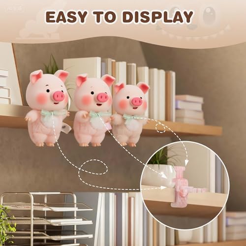 Doll Stand for Cabinet Edge Pink 4Pack | Neck grip design fits 3-7" Labubu blind box figures, adjustable clamp suits panels 0.3-1.02" thick - color: PINK