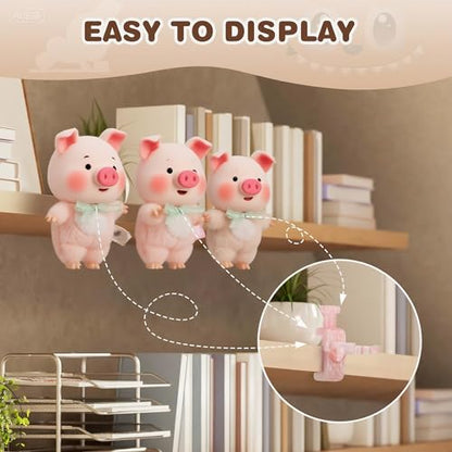 Doll Stand for Cabinet Edge Pink 4Pack | Neck grip design fits 3-7" Labubu blind box figures, adjustable clamp suits panels 0.3-1.02" thick - color: PINK