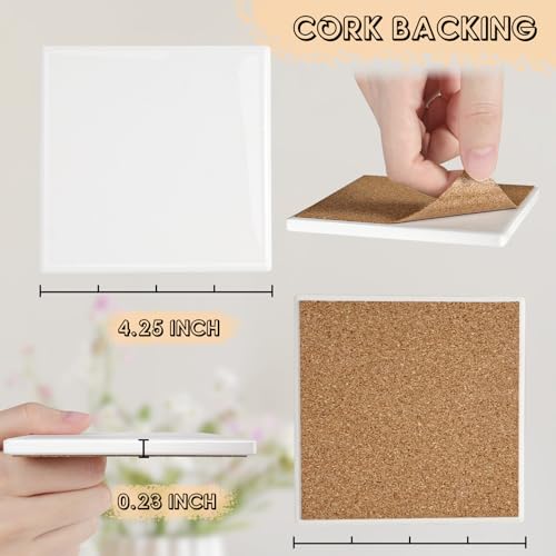 24 PCS Sublimation Coasters, GOH DODD Glossy Ceramic Tiles Glazed Blanks with Cork for DIY Alcohol Ink Heat Transfer Painting Housewarming Gifts Wedding Arts Crafts School Education, 4.25 Inch, Square - size: 4.25 Inch-24 Pieces-Square