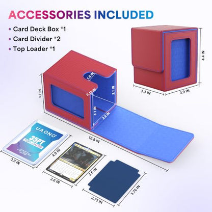 UAONO Card Deck Box for MTG Commander, Independent Commander Display, Fits 100 Double-Sleeved Cards, Magnetic Deck Case for Magic the Gathering TCG, 2 Dividers & 1 Top Loader (Red/Blue) - color: A-Red&Blue