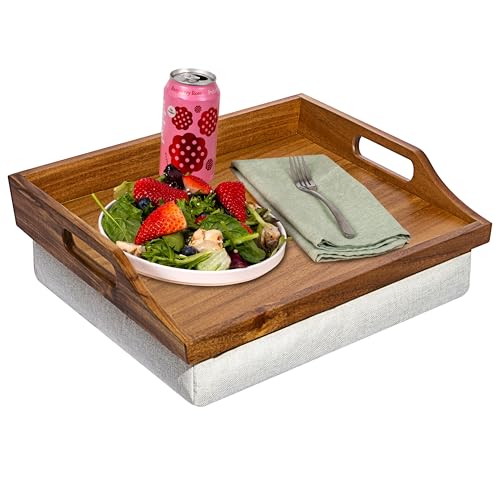 ROSSIE HOME Acacia Wood Bed Tray, Lap Desk with Detachable Cushion, Serving Tray - Natural - Fits up to 15.6 Inch Laptops - Style No. 76106 - color: Natural Acacia, size: Single Tray