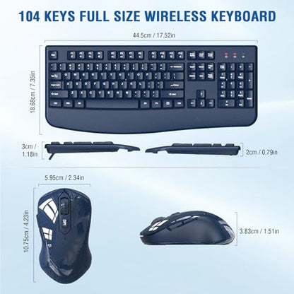 Wireless Keyboard and Mouse Combo, EDJO 2.4G Full-Sized Ergonomic Computer Keyboard with Wrist Rest and 3 Level DPI Adjustable Wireless Mouse for Windows, Mac OS Desktop/Laptop/PC(Galaxy Blue) - color: Galaxy Blue