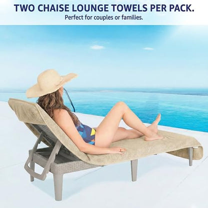 American Soft Linen 2 PACKED Chaise Lounge Covers with Pocket, 86"x32" Oversized Beach Pool Lounge Chair Towels (Beige Chair Towel, 2 PIECE) - color: Beige Chair Towel, size: 2 PIECE