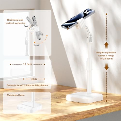 Phone Stand for Desk, Angle Height Adjustable Holder for Desk, Desktop Webcam Mount Compatible, Ergonomic Design, for Smartphone Devices, Office Desk Accessories (White)