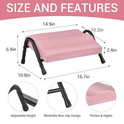 FUSLITE Foot Rest for Under Desk at Work, Ergonomic Foot Rest for Office Use, Adjustable Heights, Relieving Pain in Lower Back, Hip, Knee (Leather Pink) - color: Leather Pink