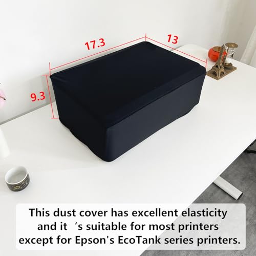 Universal Elastic Waterproof Printer Dust Cover - Minimalist Black Stretch Fabric Protector with Drawstring Closure & Metal Buckle for Most Printers