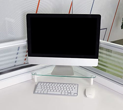 Kantek Glass Corner Monitor Riser, 19.7" x 11" x 3.25", Clear, Supports 40 lbs - size: Corner