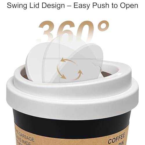 Soddeph Plastic Mini Trash Can with Swing-Top Lid, 0.9 Gallon Desktop Waste Bin for Coffee Table, Office, Small Countertop Wastebasket for Counter, Vanit (White Lid + Black Can, Small) - color: White Lid + Black Can