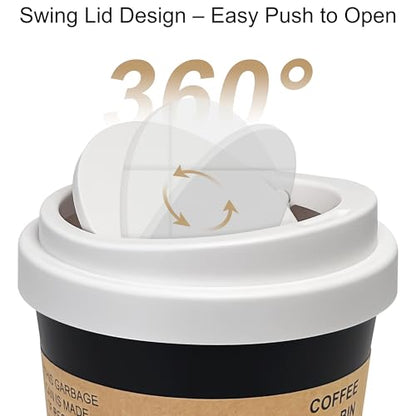 Soddeph Plastic Mini Trash Can with Swing-Top Lid, 0.9 Gallon Desktop Waste Bin for Coffee Table, Office, Small Countertop Wastebasket for Counter, Vanit (White Lid + Black Can, Small) - color: White Lid + Black Can