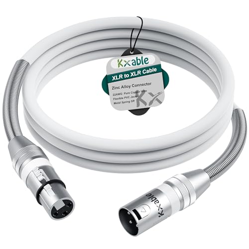 Kxable XLR Microphone Cable 3 FT, XLR Male to Female Balanced Mic Cable, 3-Pin Shielded Speaker Cord, Zinc Alloy Connectors, 22AWG Pure Copper, Metal Spring SR, Recording Studio, Podcast, White - color: White, size: 3FT