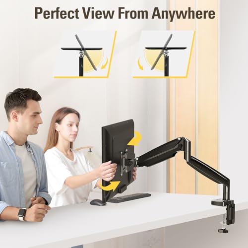 Single Monitor Mount Holds Screen up to 32", Height Adjustable Monitor Arm, Full Motion Computer Monitors Stand with Clamp/Grommet Base, VESA Mounts Fit 4.4-17.6lbs Computer, Black - size: Single Monitor Mount