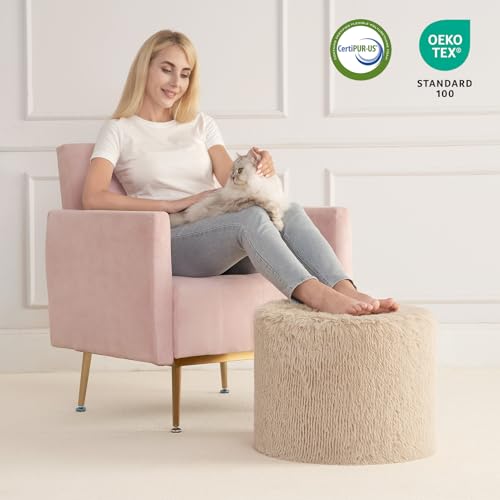 Hansleep Round Pouf Ottoman Foot Rest, Footstool, Brown | High-Density One-Piece Foam, 17 x 14 Inch, Firm & Stable, for Couch, Bedroom, Living Room, Machine Washable Cover - color: Brown, size: 17"D x 17"W x 14"H