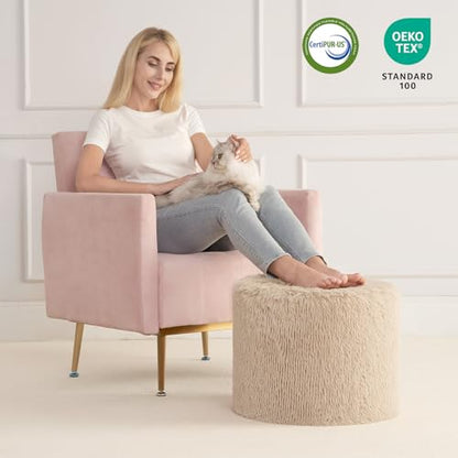 Hansleep Round Pouf Ottoman Foot Rest, Footstool, Brown | High-Density One-Piece Foam, 17 x 14 Inch, Firm & Stable, for Couch, Bedroom, Living Room, Machine Washable Cover - color: Brown, size: 17"D x 17"W x 14"H