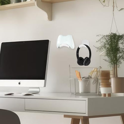 Wonderjune 30 Pcs Headphone Hanger Holder Desk Adhesive Headphone Hook Graduation Wall Hook Mount Strong Universal Acrylic Holder Hooks for General Purpose Game Earphone Controller(White) - color: White